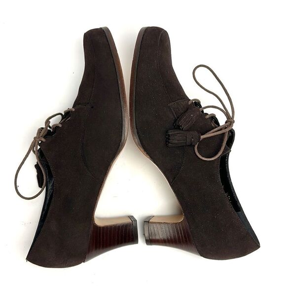 NWB Robert Clergerie France Vintage Brown Suede Lace Up Moccasin Heels 8,5 - Picture 5 of 15